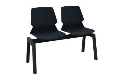 PRETTY 2, plastová lavice do čekárny, 2-sedák, černá, kostra černá